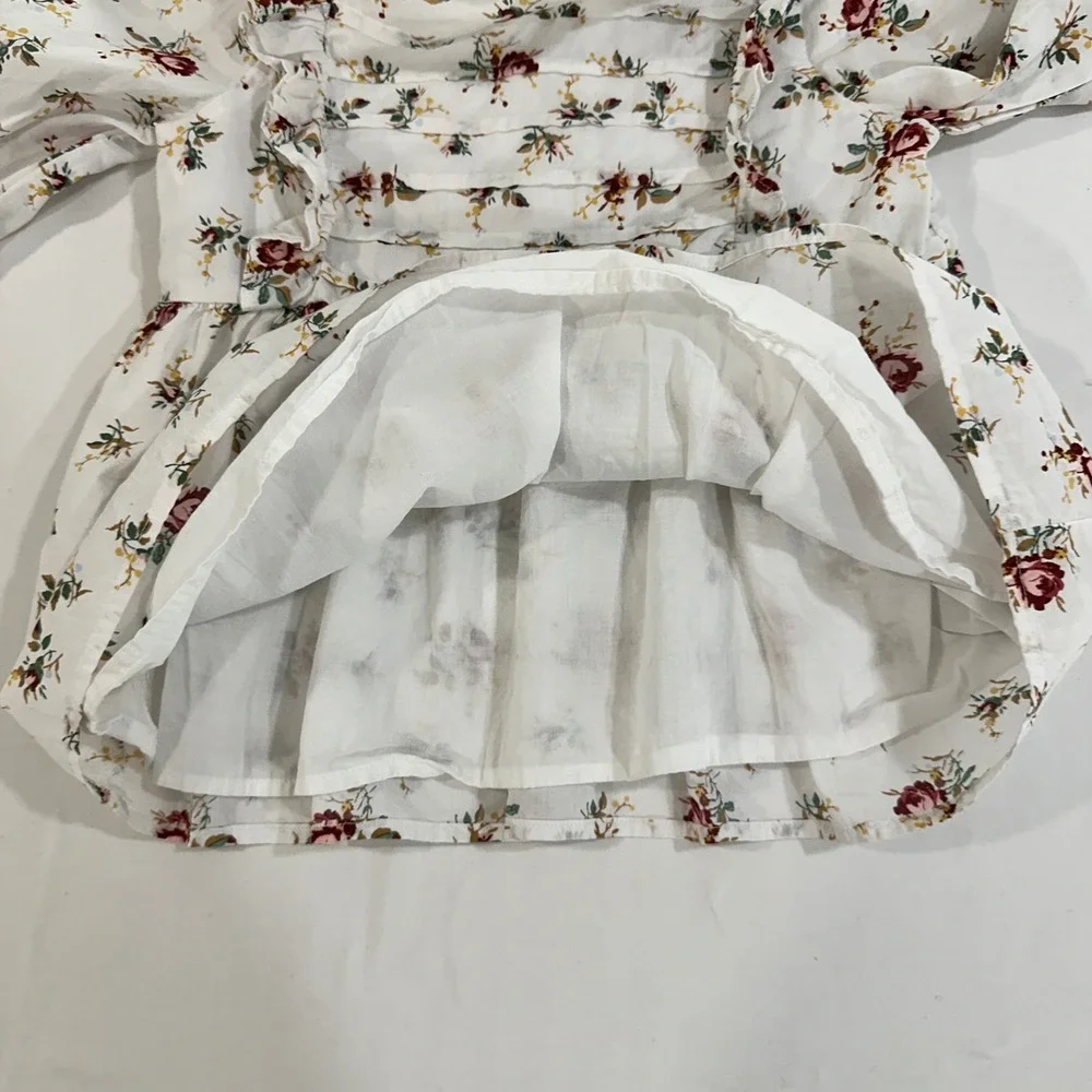 Janie and Jack Girls Floral Peplum Blouse Cotton Ruffle Pintuck Top Size 6 White
